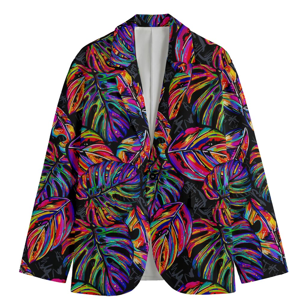 Colorful Leaf Tropical Pattern Print Men's Cotton Blazer