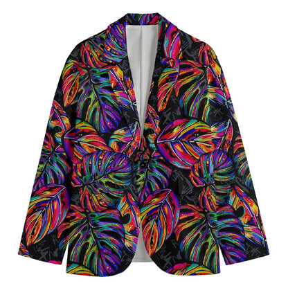 Colorful Leaf Tropical Pattern Print Men's Cotton Blazer