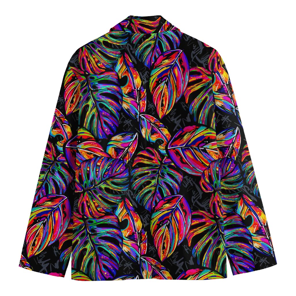 Colorful Leaf Tropical Pattern Print Men's Cotton Blazer