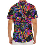 Colorful Leaf Tropical Pattern Print Men's Deep V-Neck Shirt