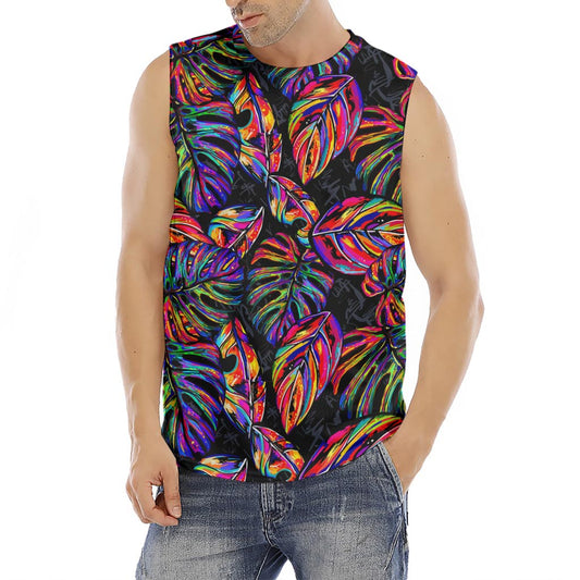 Colorful Leaf Tropical Pattern Print Men's Fitness Tank Top