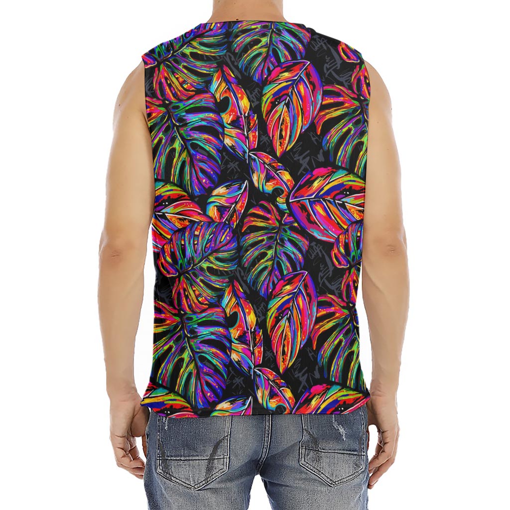 Colorful Leaf Tropical Pattern Print Men's Fitness Tank Top