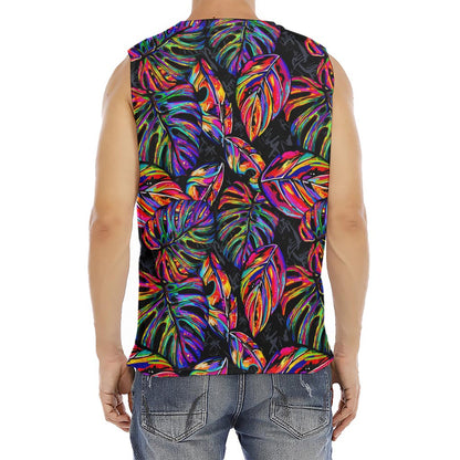 Colorful Leaf Tropical Pattern Print Men's Fitness Tank Top