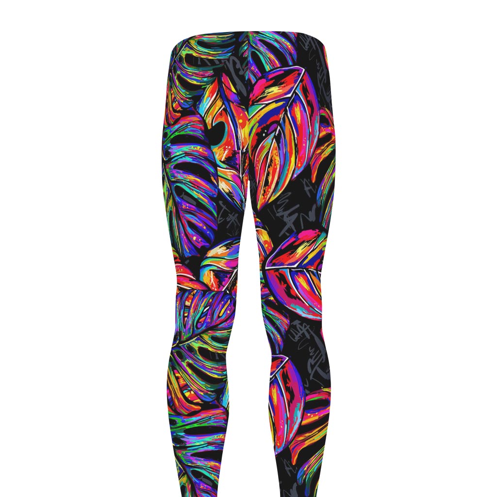 Colorful Leaf Tropical Pattern Print Men's leggings