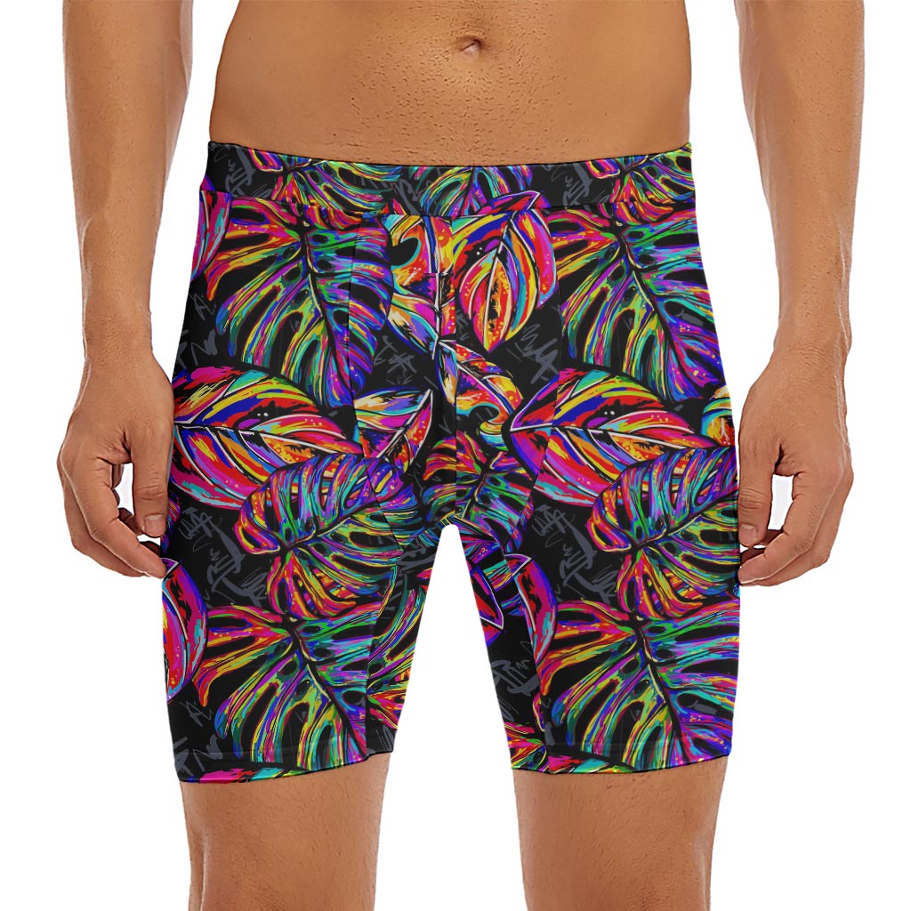 Colorful Leaf Tropical Pattern Print Men's Long Boxer Briefs