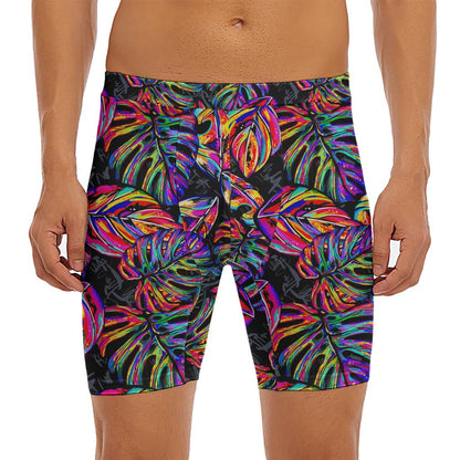 Colorful Leaf Tropical Pattern Print Men's Long Boxer Briefs