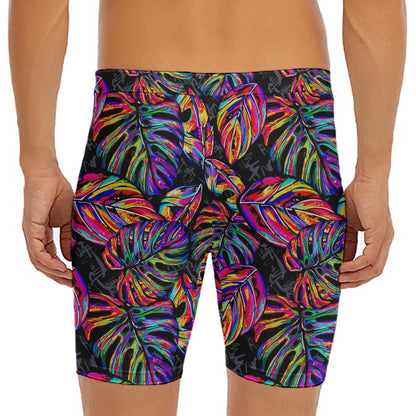 Colorful Leaf Tropical Pattern Print Men's Long Boxer Briefs