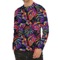 Colorful Leaf Tropical Pattern Print Men's Long Sleeve Rash Guard