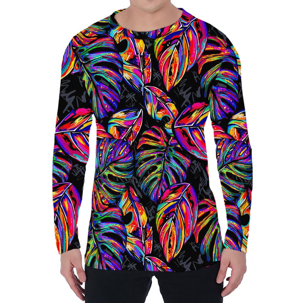 Colorful Leaf Tropical Pattern Print Men's Long Sleeve T-Shirt