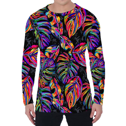 Colorful Leaf Tropical Pattern Print Men's Long Sleeve T-Shirt