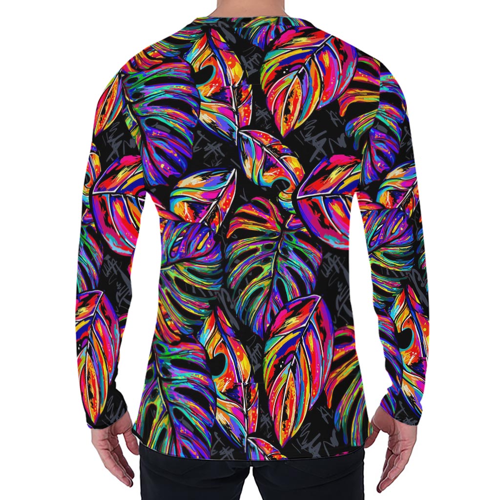 Colorful Leaf Tropical Pattern Print Men's Long Sleeve T-Shirt