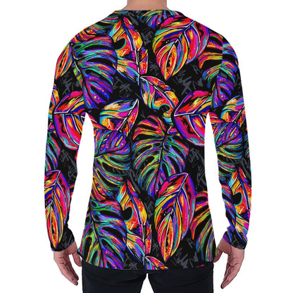 Colorful Leaf Tropical Pattern Print Men's Long Sleeve T-Shirt