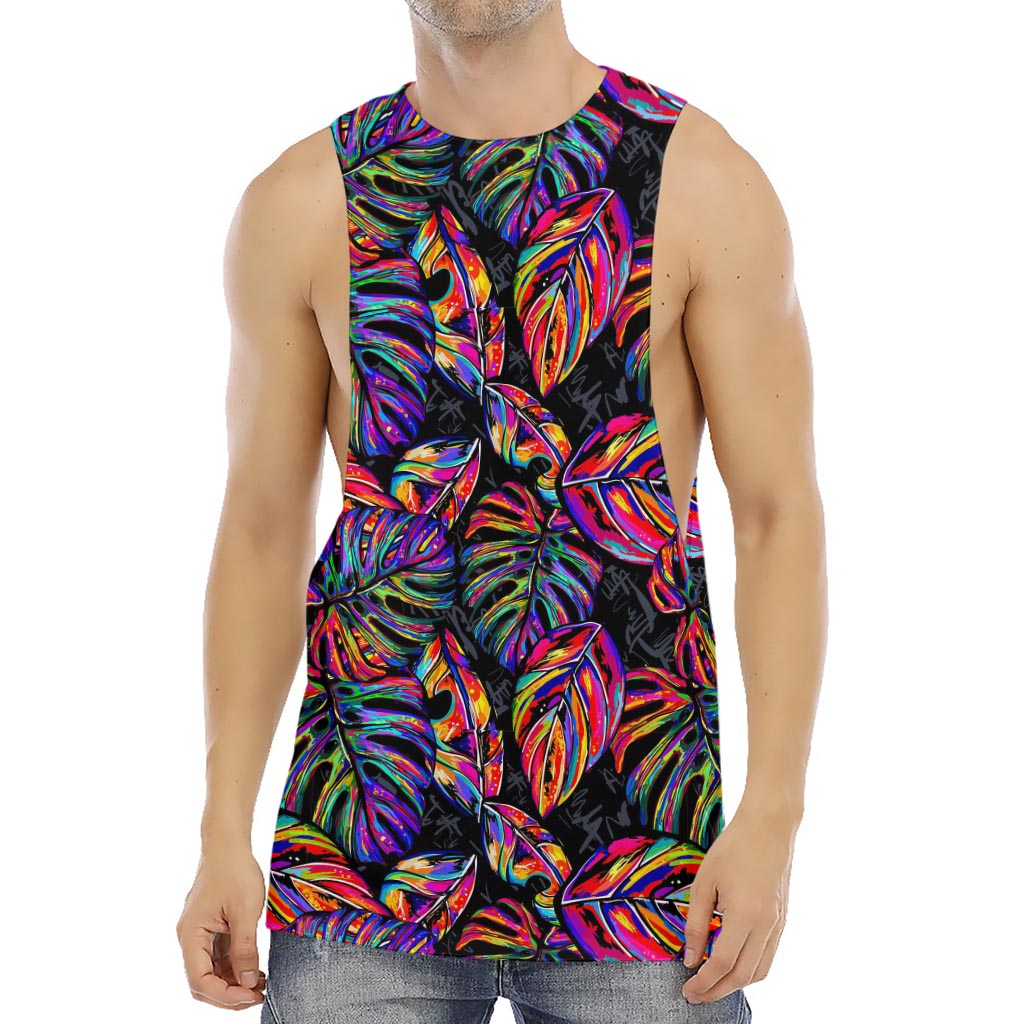 Colorful Leaf Tropical Pattern Print Men's Muscle Tank Top