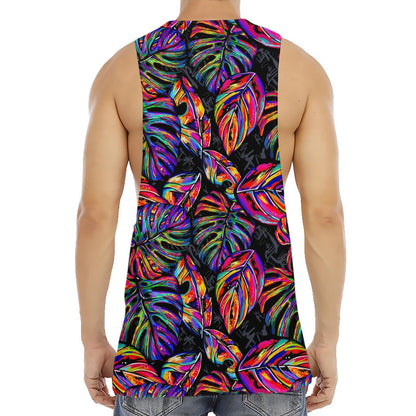 Colorful Leaf Tropical Pattern Print Men's Muscle Tank Top