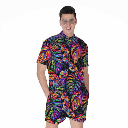 Colorful Leaf Tropical Pattern Print Men's Rompers