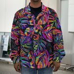 Colorful Leaf Tropical Pattern Print Men's Shirt Jacket