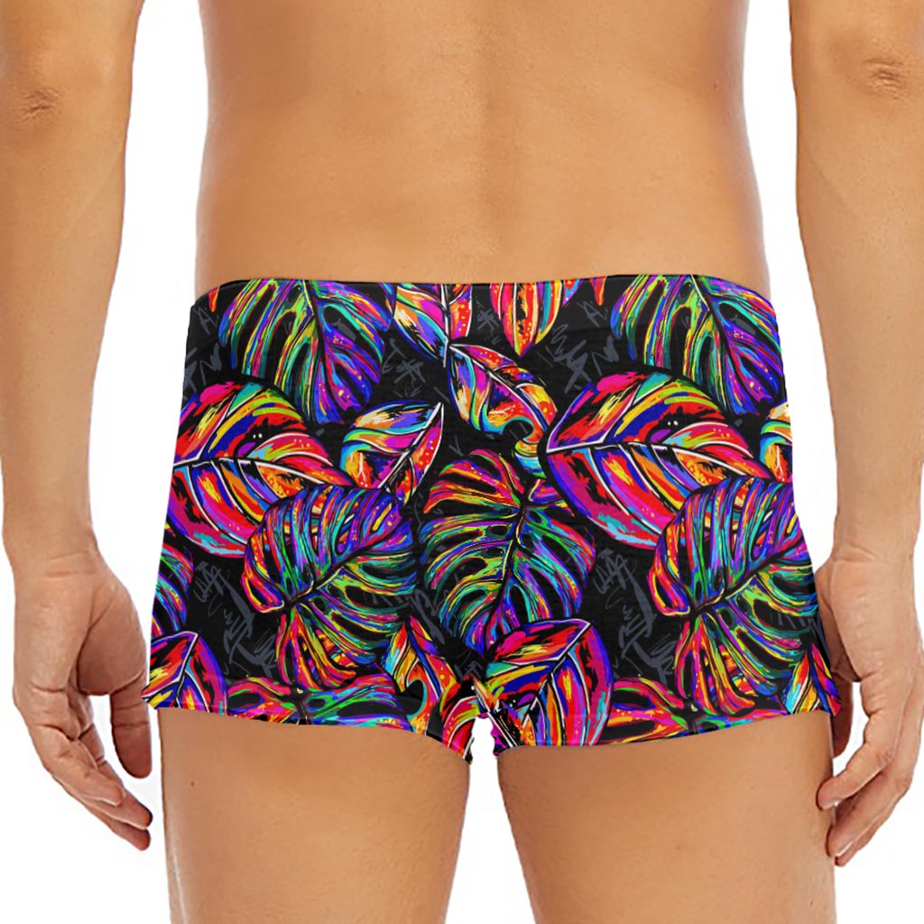 Colorful Leaf Tropical Pattern Print Men's Short Boxer Briefs