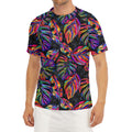 Colorful Leaf Tropical Pattern Print Men's Short Sleeve Rash Guard