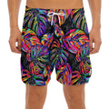 Colorful Leaf Tropical Pattern Print Men's Split Running Shorts