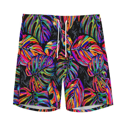 Colorful Leaf Tropical Pattern Print Men's Sports Shorts