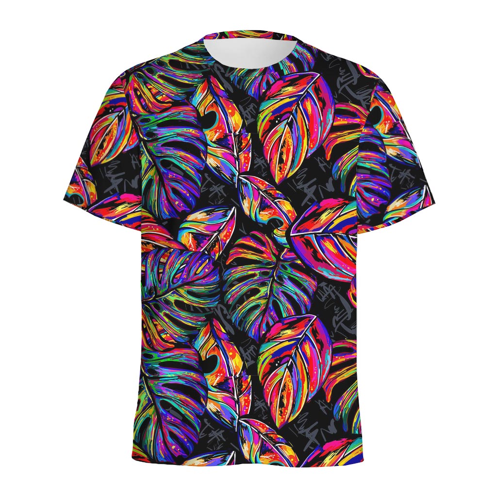 Colorful Leaf Tropical Pattern Print Men's Sports T-Shirt