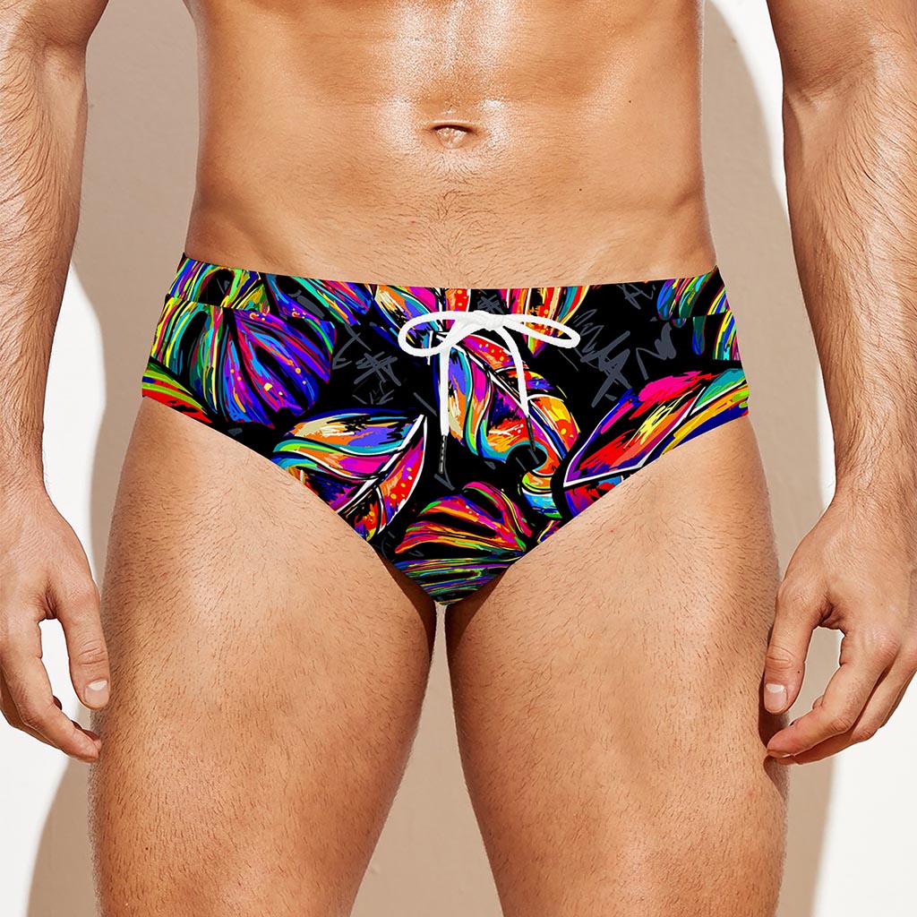 Colorful Leaf Tropical Pattern Print Men's Swim Briefs