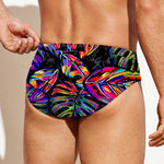 Colorful Leaf Tropical Pattern Print Men's Swim Briefs