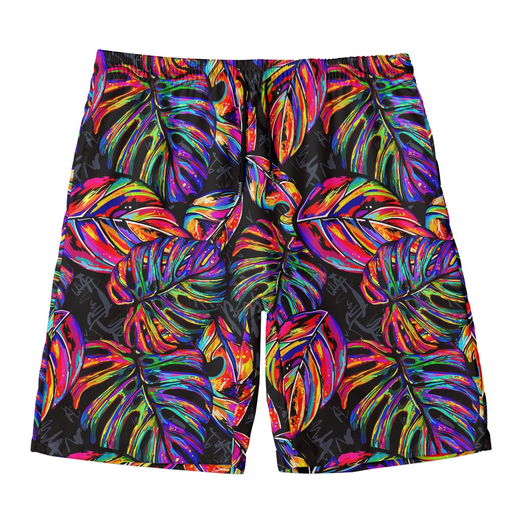 Colorful Leaf Tropical Pattern Print Men's Swim Trunks