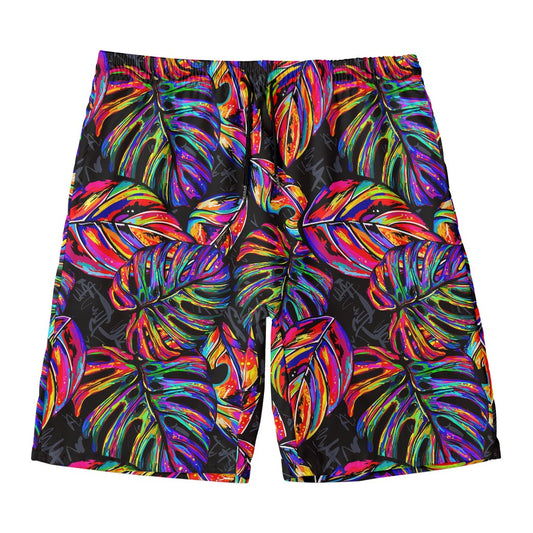 Colorful Leaf Tropical Pattern Print Men's Swim Trunks