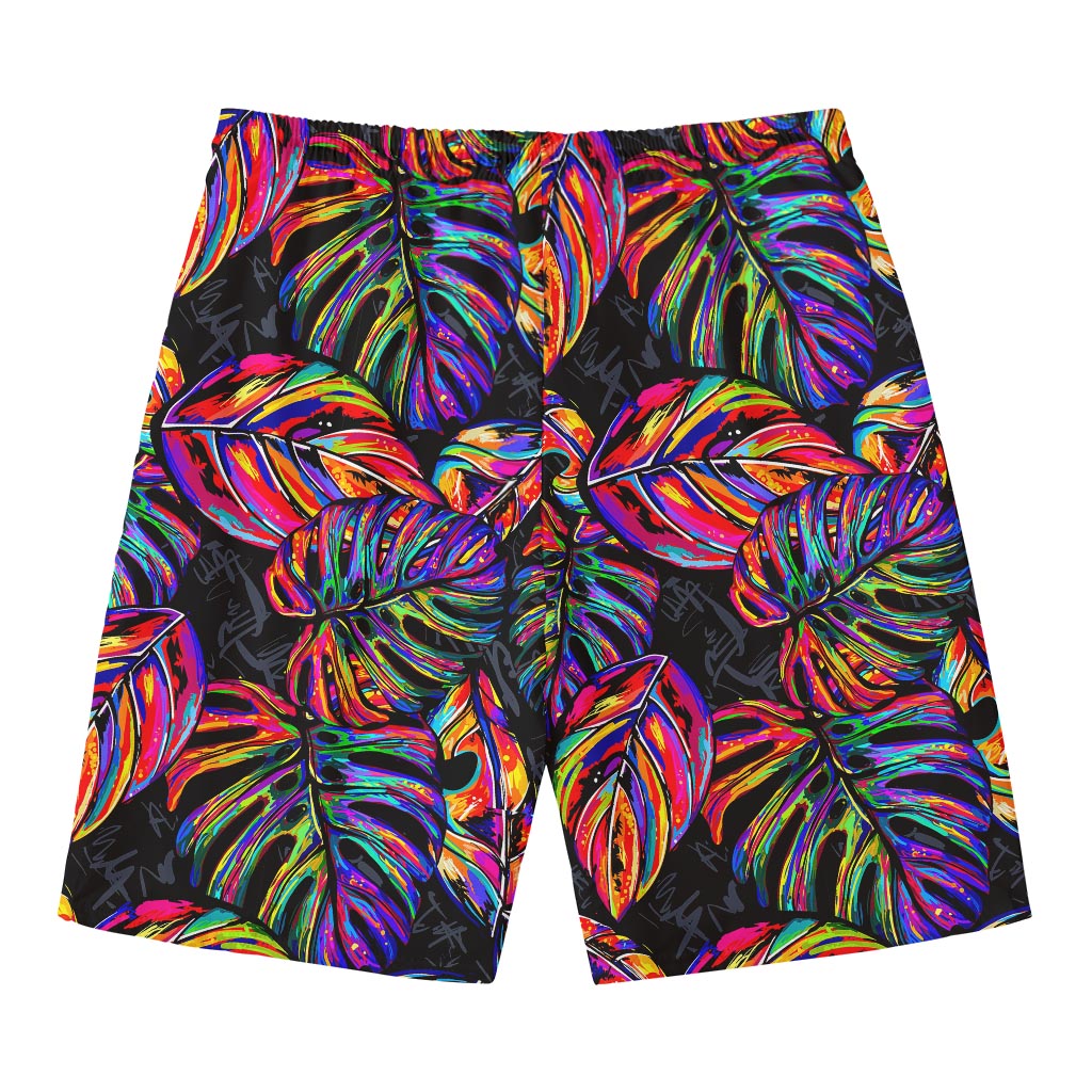 Colorful Leaf Tropical Pattern Print Men's Swim Trunks