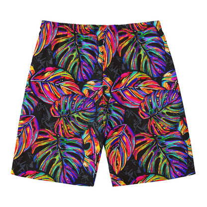 Colorful Leaf Tropical Pattern Print Men's Swim Trunks