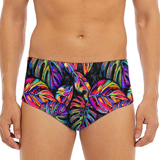 Colorful Leaf Tropical Pattern Print Men's Triangle Swim Briefs