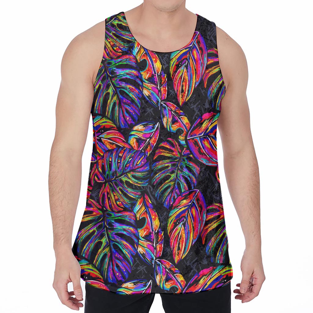 Colorful Leaf Tropical Pattern Print Men's Velvet Tank Top