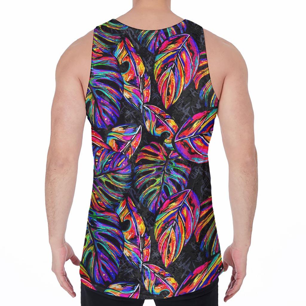 Colorful Leaf Tropical Pattern Print Men's Velvet Tank Top