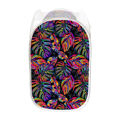 Colorful Leaf Tropical Pattern Print Mesh Laundry Hamper