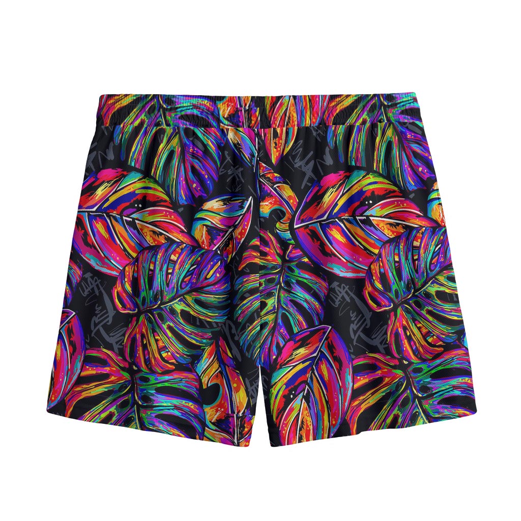 Colorful Leaf Tropical Pattern Print Mesh Shorts