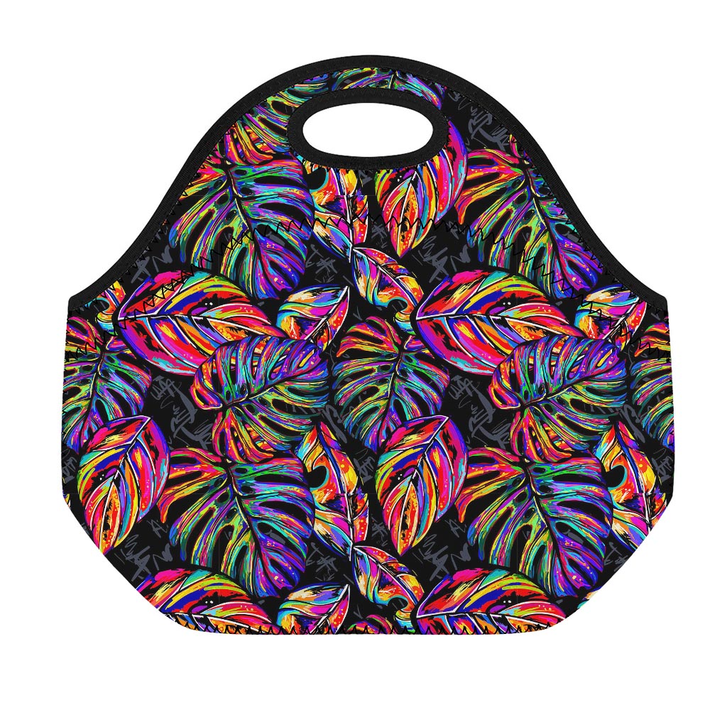 Colorful Leaf Tropical Pattern Print Neoprene Lunch Bag