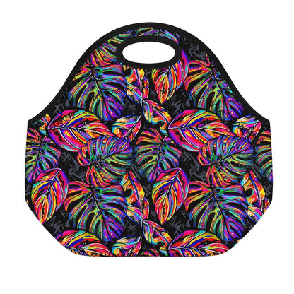 Colorful Leaf Tropical Pattern Print Neoprene Lunch Bag