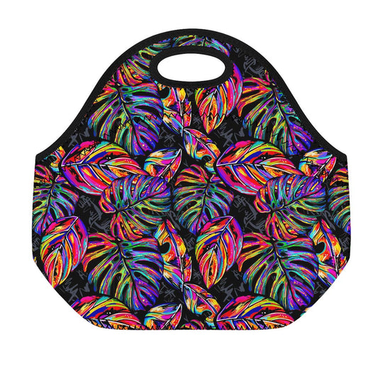 Colorful Leaf Tropical Pattern Print Neoprene Lunch Bag