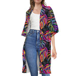 Colorful Leaf Tropical Pattern Print Open Front Beach Cover Up