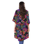 Colorful Leaf Tropical Pattern Print Open Front Beach Cover Up