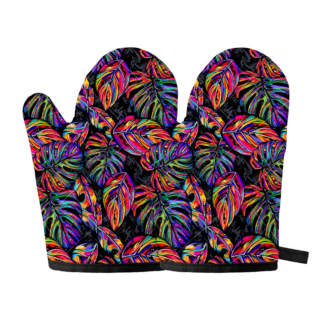 Colorful Leaf Tropical Pattern Print Oven Mitts