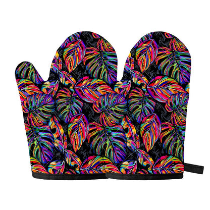 Colorful Leaf Tropical Pattern Print Oven Mitts
