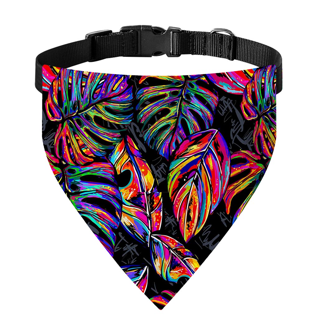 Colorful Leaf Tropical Pattern Print Over The Collar Dog Bandana