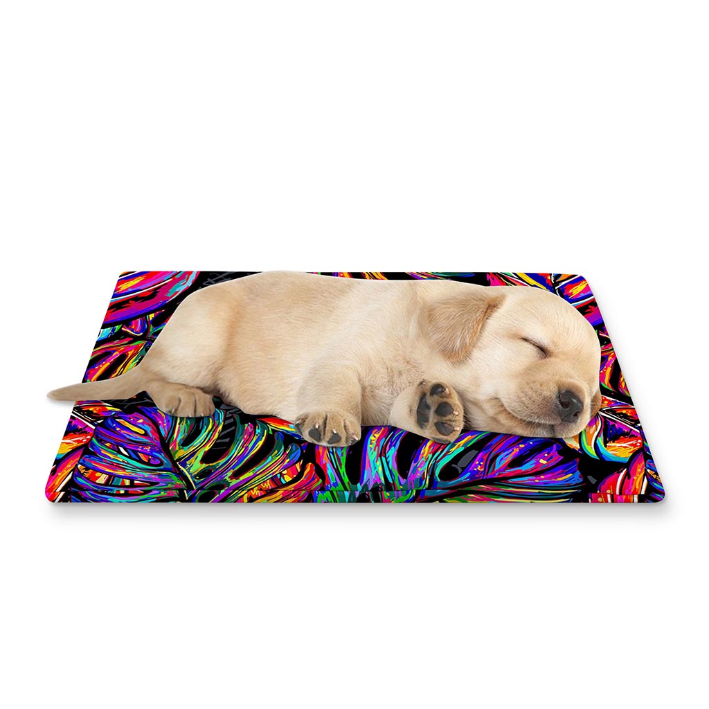 Colorful Leaf Tropical Pattern Print Pet Cooling Mat Cover