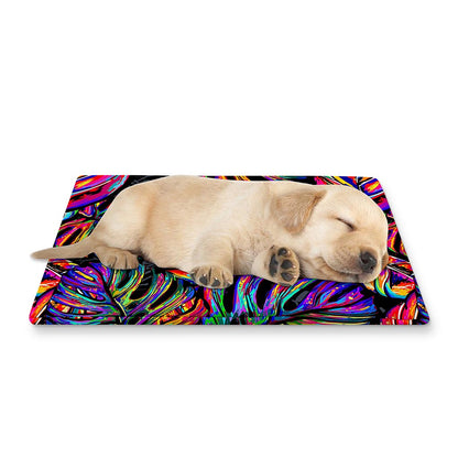 Colorful Leaf Tropical Pattern Print Pet Cooling Mat Cover