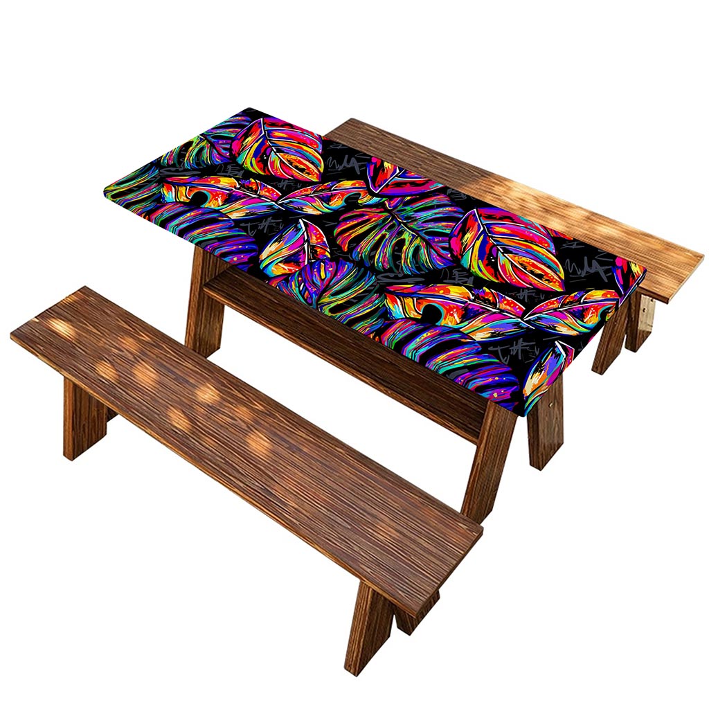 Colorful Leaf Tropical Pattern Print Picnic Table Cover