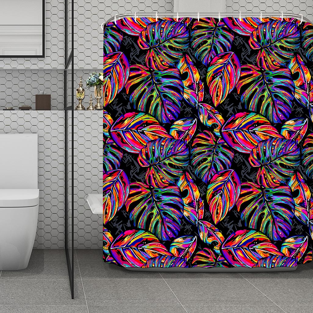 Colorful Leaf Tropical Pattern Print Polyester Shower Curtain