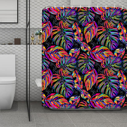 Colorful Leaf Tropical Pattern Print Polyester Shower Curtain