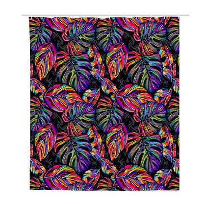 Colorful Leaf Tropical Pattern Print Polyester Shower Curtain